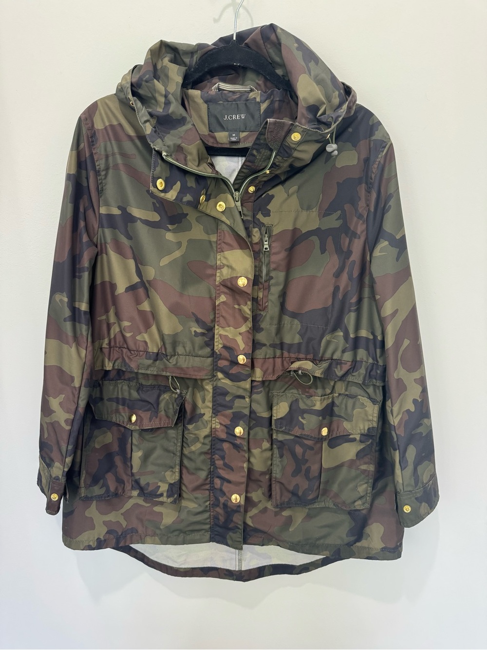J. Crew Camo Hooded Anorak Rain Jacket